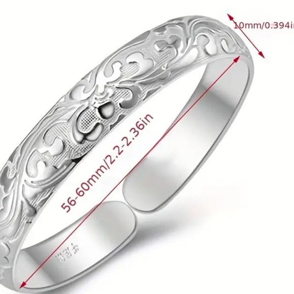 SILVER Embossed Thin Open Bangle Cuff Bracelet NIB - Picture 4 of 6